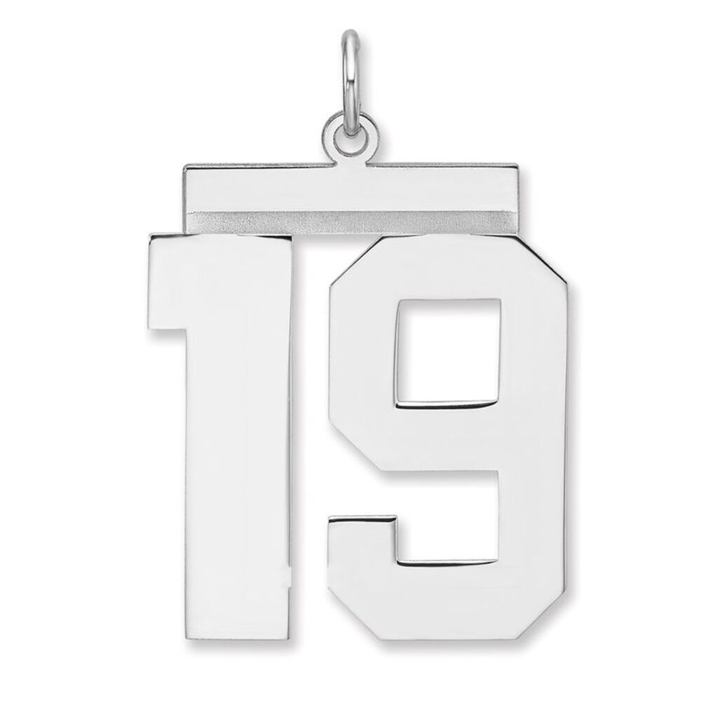 Sterling Silver, Athletic Collection, XL Polished Number 19 Pendant